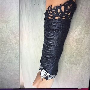Black and silver leather Lace Arm Sleeve